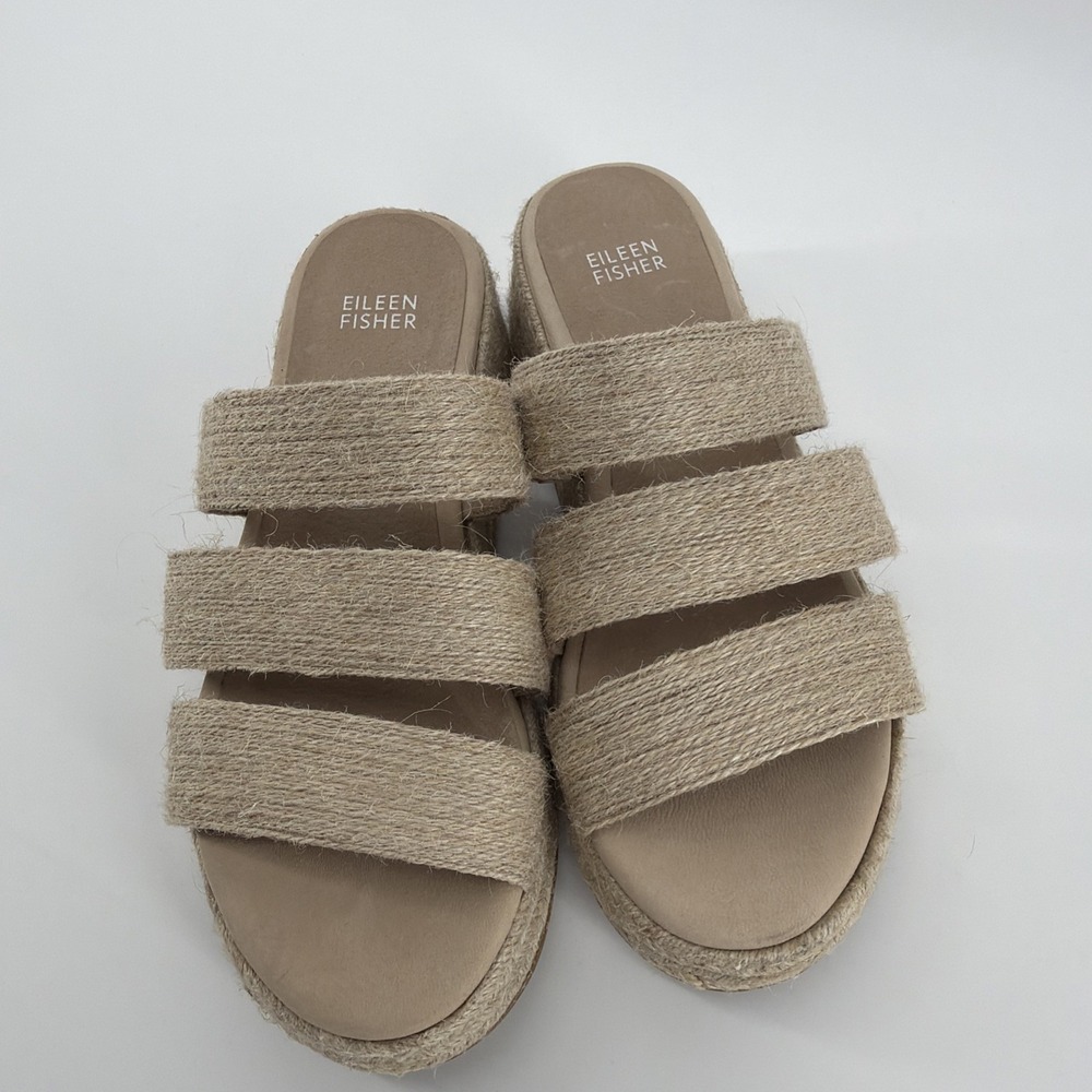 Eileen Fisher‎ Womens Jute Triple Strap Platform Espadrille Slide Sandals 8.5